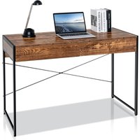 Computertisch mit Schubladen, Schreibtisch mit 2 Schubladen und Stahlrahmen, industrieller Arbeitstisch für Wohnzimmer Schlafzimmer Arbeitszimmer von GOPLUS