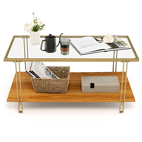 GOPLUS Couchtisch, Wohnzimmertisch mit 2 Ebenen, Gehärtetes Glas, Metallrahmen, Verstellbare Füße, Offenes Design, Off-Ground Konstruktion, Leicht zu Pflegen, Kaffeetisch für Wohnzimmer Büro GOPLUS Couchtisch, Wohnzimmertisch mit 2 Ebenen, Gehärtetes Glas, Metallrahmen, Verstellbare Füße, Offenes Design, Off-Ground Konstruktion, Leicht zu Pflegen, Kaffeetisch für Wohnzimmer Büro von GOPLUS