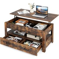 GOPLUS Couchtisch mit Hebeplatte, industrieller Kaffeetisch mit Schubladen, verstecktem Stauraum & Ablagen, Sofatisch aus Holz, Wohnzimmertisch von GOPLUS
