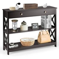 GOPLUS Couchtisch mit Schublade, 3-stoeckiger schmaler Eingangstisch mit offenen Regalen, Sofatisch aus Holz mit Kippschutz & stabilen X-foermigen GOPLUS Couchtisch mit Schublade, 3-stoeckiger schmaler Eingangstisch mit offenen Regalen, Sofatisch aus Holz mit Kippschutz & stabilen X-foermigen von GOPLUS
