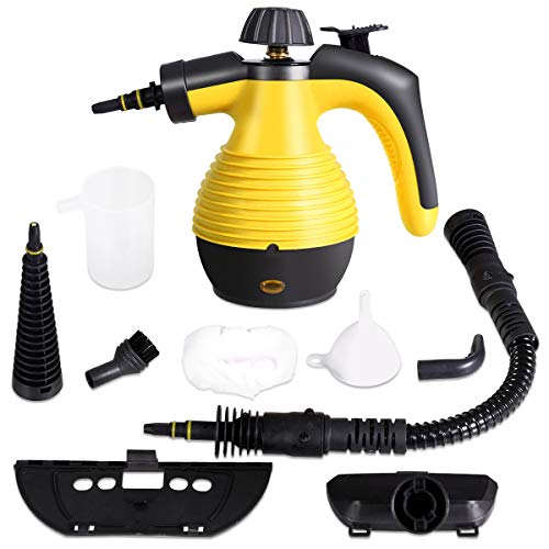 GOPLUS Dampfreiniger Handgerät, 1050W Handdampfreiniger, Aufheizzeit: 3 min., Dampfdruck: 3 bar, 350 ml Wassertank, bis zu 135℃, Steam Cleaner für Teppiche, Sofa, Glas & Auto, inkl. 9 Zubehörteile von GOPLUS