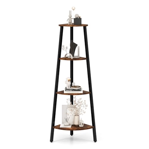GOPLUS Eckregal stehend, Bücherregal mit 4 Ebenen, Leiterregal mit Metallrahmen, Standregal Aufbewahrungsregal Pflanzenregal, für Wohnzimmer, Küche, Bad, Büro, Rustikales Braun, 36 x 34 x 126 cm GOPLUS Eckregal stehend, Bücherregal mit 4 Ebenen, Leiterregal mit Metallrahmen, Standregal Aufbewahrungsregal Pflanzenregal, für Wohnzimmer, Küche, Bad, Büro, Rustikales Braun, 36 x 34 x 126 cm von GOPLUS