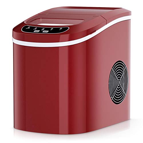 GOPLUS Eiswürfelmaschine, 12kg in 24 Std. Eiswürfelbereiter mit 2 Eiswürfel-Größen & 2,2 Liter Wassertank & Eiswürfelschaufel, Ice Cube Maker Zubereitung in 6-13 Minuten, 24 x 36 x 33 cm (Rot) von GOPLUS