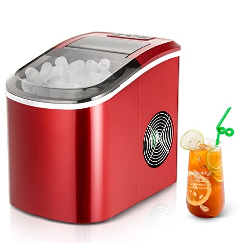 GOPLUS Eiswürfelmaschine mit 2,2L Wassertank, Elektrische Eiswürfelbereiter, Eismaschine inkl. Eiskorb & Eisschaufel, 12 kg/24 Stunden, 2 Eiswürfel-Größen, für Büro & Bar & Zuhause (Rot) von GOPLUS