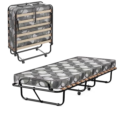 GOPLUS Gästebett 80x190 cm, Klappbett mit Matratze, Stahlrahmen, Einzelbett Erwachsene für Schlafzimmer& Büro (Grau) von GOPLUS