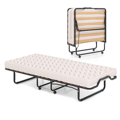 GOPLUS Gästebett klappbar 80/90×200cm, Klappbett mit Matratze aus Memoryschaum, Stahlrahmen, 4 Universalrollen, Foldable Bed Einzelbett klappbar für Gästezimmer, Büro & Wohnzimmer (80 × 200cm) von GOPLUS
