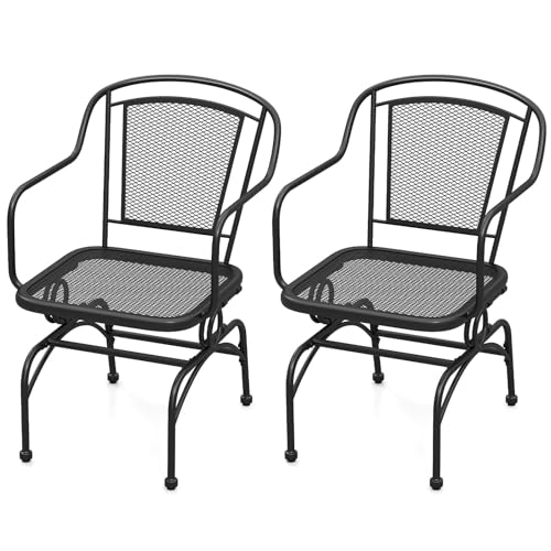 GOPLUS Gartenstuhl 2er Set, Schaukelstühle mit bequemer Schüttelfunktion, Bistrostuhl aus Metall, Terassenstuhl mit Armlehnen & Gitterförmige Rückenlehne, für Veranda, Balkon, Garten, Schwarz von GOPLUS