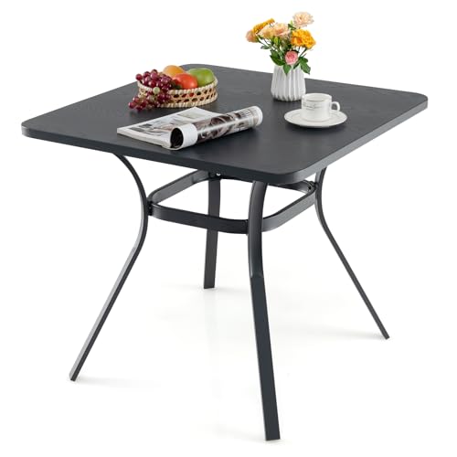 GOPLUS Gartentisch, Balkontisch mit Tischplatte in Holzoptik, Quadratisch Terrassentisch mit pulverbeschichtetem Metallrahmen, Esstisch Outdoor bis 65kg belastbar, 80 x 80 x 73 cm, Grau von GOPLUS