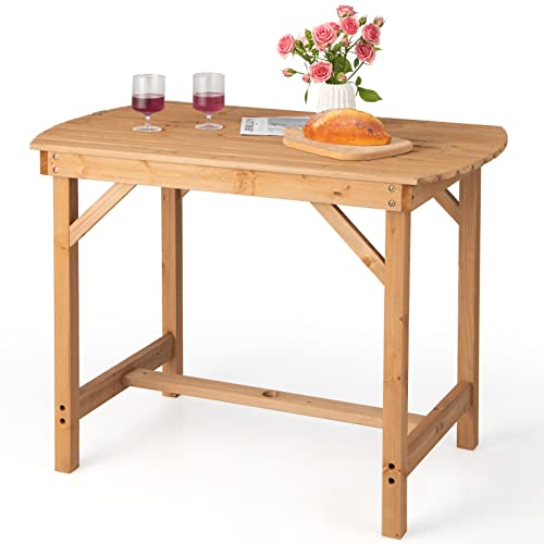 GOPLUS Gartentisch für 4-6 Personen, Balkontisch mit Schirmloch, Tannenholz Insekten- und Korrosionsbeständig, Gratfreie Oberfläche, Struktur Stabilität, Holztisch für Garten Terrasse Balkon von GOPLUS