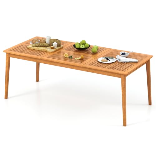 GOPLUS Gartentisch für 8 Personen, 200 x 90 cm Terrassentisch rechteckig mit 5cm Schirmloch, Holztisch wetterfest aus Akazienholz, Outdoor Esstisch für Garten Hof Terrasse, Natur (L) von GOPLUS