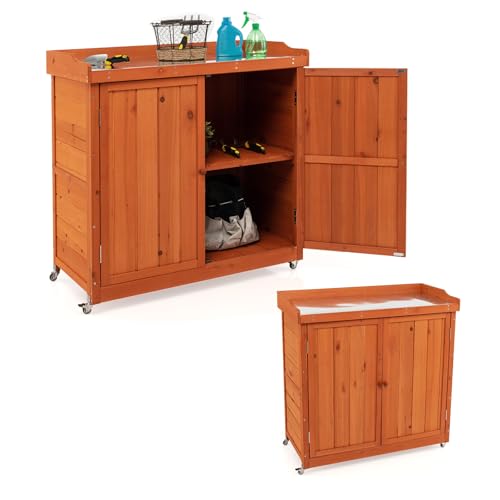 GOPLUS Gartentisch mit Unterschrank, Pflanztisch mit Arbeitsplatte & abnehmbarem Regal, Gärtnertisch aus Tannenholz, Geräteschrank Gartenschrank mit 4 Rädern, 98,5 × 48 × 100 cm GOPLUS Gartentisch mit Unterschrank, Pflanztisch mit Arbeitsplatte & abnehmbarem Regal, Gärtnertisch aus Tannenholz, Geräteschrank Gartenschrank mit 4 Rädern, 98,5 × 48 × 100 cm von GOPLUS