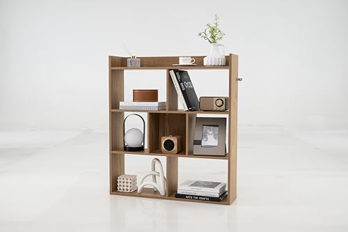 GOPLUS Geometrisches Bücherregal, Würfelregal mit 7 Fächern & Ablagen, Aufbewahrungsregal mit offener Rückseite, Raumteiler Regal Standregal für Wohnzimmer, Arbeitszimmer & Büro (Natur) von GOPLUS