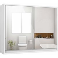 GOPLUS Hängender Badeschrank, Wasserdichter Badezimmerschrank mit Spiegel Doppeltür Regal, Hochglänzender Türschrank aus MDF, Wandschrank für von GOPLUS