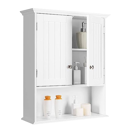 GOPLUS Hängeschrank Bad, Badschrank Holz mit verstellbarem Regal, Wandschrank hängend, Badezimmerschrank Küchenschrank, 60×19×71cm (Weiß) von GOPLUS