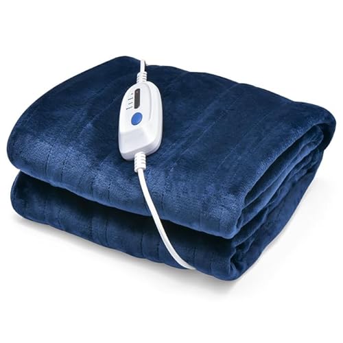 GOPLUS Heizdecke mit Abschaltautomatik, Bettdecke Wärmedecke mit 4 Temperaturstufen, 8-Stunden-Timer, Waschbare Kuscheldecke mit Überhitzungsschutz (Blau, 180×130cm) von GOPLUS
