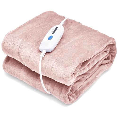 GOPLUS Heizdecke mit Abschaltautomatik, Bettdecke Wärmedecke mit 4 Temperaturstufen, 8-Stunden-Timer, Waschbare Kuscheldecke mit Überhitzungsschutz (Rosa, 200×150cm) von GOPLUS