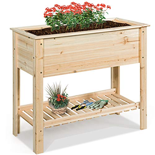 GOPLUS Hochbeet aus Tannenholz, Blumenbeet mit Ablage & großer Pflanzfläche, Frühbeet für Gemüse & Kräuter & Blumen, Pflanzbeet für Wohnzimmer Garten Balkon Terrasse, 92 x 41 x 81 cm von GOPLUS