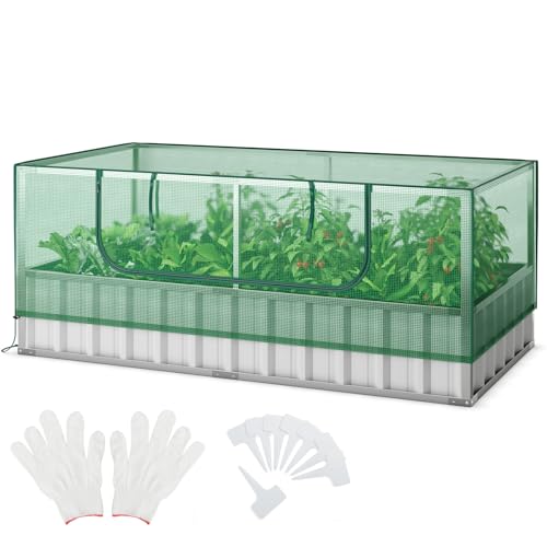 GOPLUS Hochbeet mit Gewächshaus, 2 in 1 Metall Pflanzkasten mit PE-Abdeckung, Blumenbeet mit belüftetem Fenster, Gartenbeet Frühbeet für Blumen, Kräuter, Gemüse & Obst, 174 x 90 x 70 cm GOPLUS Hochbeet mit Gewächshaus, 2 in 1 Metall Pflanzkasten mit PE-Abdeckung, Blumenbeet mit belüftetem Fenster, Gartenbeet Frühbeet für Blumen, Kräuter, Gemüse & Obst, 174 x 90 x 70 cm von GOPLUS
