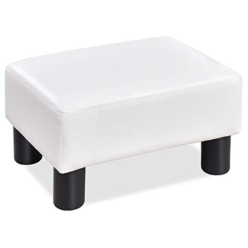 GOPLUS Hocker Fußhocker Sitzhocker Bank Fußbank Fußschemel mit Vier Füßen aus Kunstleder, Farbwahl 40 x 30 x 24 cm (Weiß) von GOPLUS