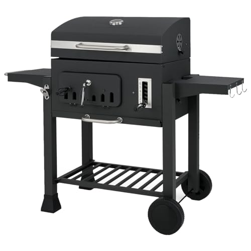GOPLUS Holzkohlegrill, Kohlegrill mit Rädern, Griffe, Grillrost, Backblech & 6-fach Verstellbare Kohleschale, Grillwagen aus Metall, Standgrill mit Deckel, Kohlegrillwagen BBQ für Garten, Party, Hof von GOPLUS