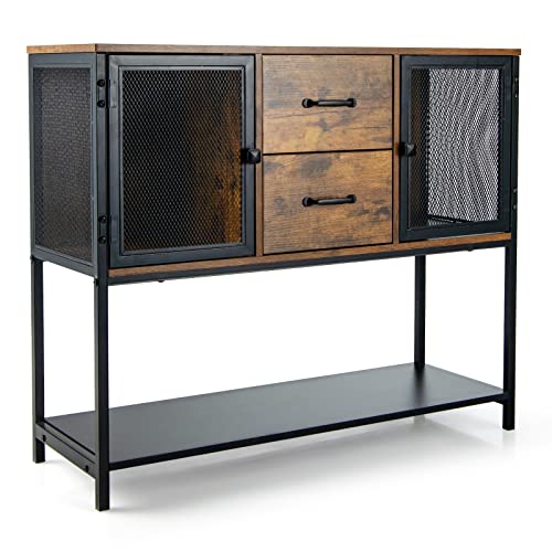 GOPLUS Industrielles Sideboard, Multifunktionaler Beistellschrank mit Schränken & Schubladen & Unterem Regal, Konsolentisch für Wohnzimmer Schlafzimmer Küche Esszimmer, Braun+Schwarz von GOPLUS