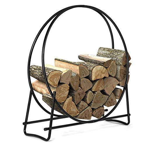 GOPLUS Kaminholzständer Kaminholzhalter Kaminholzablage Kaminholzregal Holzfeuerständer schwarz Rund 102x 95x 33cm (L x B x H) von GOPLUS