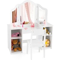 GOPLUS Kinder Schminktisch mit Stuhl, Prinzessin Frisiertisch mit mit abnehmbarem Spiegel, Kosmetiktisch Holz mit Hocker, Weiß GOPLUS Kinder Schminktisch mit Stuhl, Prinzessin Frisiertisch mit mit abnehmbarem Spiegel, Kosmetiktisch Holz mit Hocker, Weiß von GOPLUS