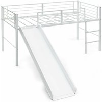 Kinderbett, 198 x 96 cm Eisenbett mit Rutsche, Sicherheitsschienen, Treppe, Eisenrahmen, Angemessener Abstand, Stabil, Langlebig, Hochbett Kinder von GOPLUS