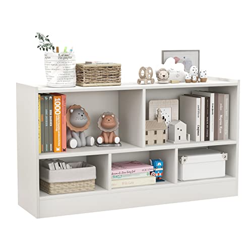 GOPLUS Kinderregal, Kinder Bücherregal mit 5 Fächern, Rutschfesten Fußpolstern & Abgerundeten Ecken, Spielzeugregal für Wohnzimmer, Kinderzimmer & Kindergarten, 112 × 30,5 × 61 cm, Natur (Weiß) von GOPLUS