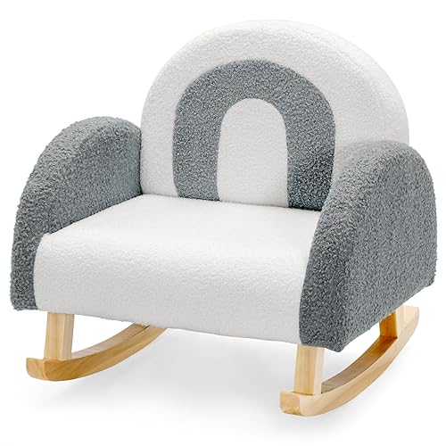 GOPLUS Kindersessel, Kindersofa Schaukelsessel aus Veloursstoff mit Rückenlehne & Massivholzbeinen, gepolsterter Kinderstuhl für Kinderzimmer Spielzimmer, für Kinder 3-5 Jahre (Grau) von GOPLUS