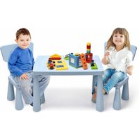 GOPLUS Kindersitzgruppe aus Kunststoff, Kindertisch mit 2 Stühlen, Stuhl mit Rückenlehne, mit Runden Kanten, Einfarbiges Design, für Kinderzimmer von GOPLUS