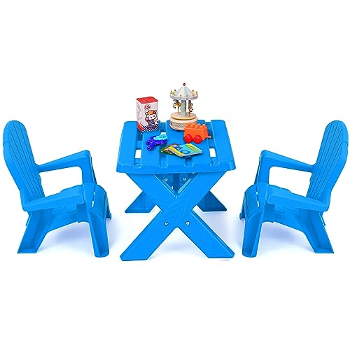 GOPLUS Kindertisch mit 2 Stühlen, 3tlg. Kindersitzgruppe, Kindersitzgarnitur Kindertisch-Set zum Spielen & Essen, für Kinder im Alter ab 3 Jahren (Blau) von GOPLUS