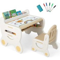 GOPLUS Kinderzeichentisch & Stuhl Set, Kinderschreibtisch mit Whiteboard, Bücherregal & Ablagefach, multifunktionaler Aktivitätstisch aus HDPE für GOPLUS Kinderzeichentisch & Stuhl Set, Kinderschreibtisch mit Whiteboard, Bücherregal & Ablagefach, multifunktionaler Aktivitätstisch aus HDPE für von GOPLUS