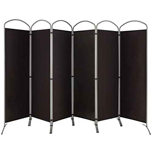 GOPLUS Klappbarer Raumteiler, 188 cm Sichtschutz mit Metallrahmen, Trennwand Sichtschutz für Wohnzimmer, Schlafzimmer, Büro (6-teiliger, Braun) von GOPLUS