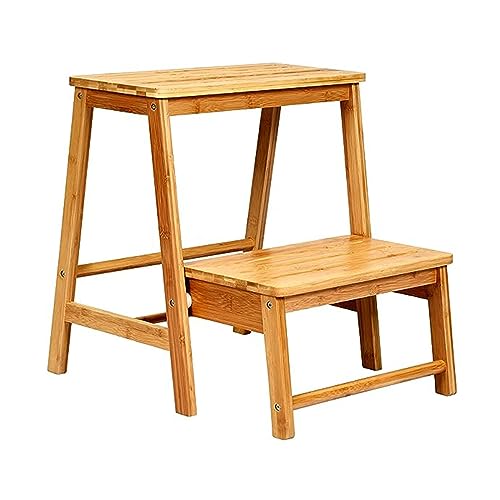 GOPLUS Klappbarer Tritthocker, 48cm hoch Fußbank aus Bambus bis 100 kg belastbar, Trittschemel mit 2 Stufen, Toilettentrainer für Kinder, Ideal für Zuhause, Küche & Garage (Natur) von GOPLUS