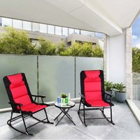 Klappbares Schaukelstuhl-Set mit Beistelltisch, Modernes Outdoor-Gartenmoebel-Set mit Rutschfesten Fusspolstern, 2 Schaukelstühle für Garten, Balkon, von GOPLUS