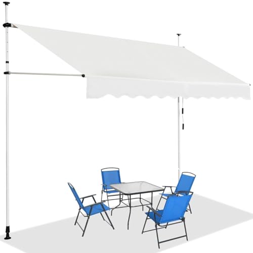 GOPLUS Klemmmarkise 250 cm breit, Terrassenmarkise ohne Bohren, UV-beständig höhenverstellbar wasserabweisend, Markise mit Handkurbel Einziehbar, Sonnenschutz Balkon aus Metall & Oxford, Beige von GOPLUS