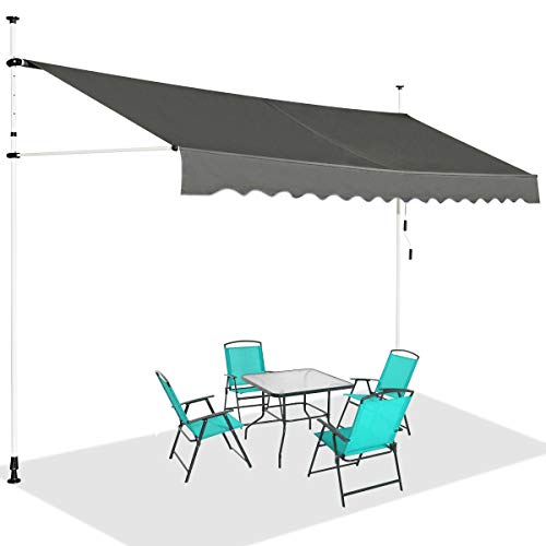 GOPLUS Klemmmarkise 400 cm breit, Terrassenmarkise ohne Bohren, UV-beständig höhenverstellbar wasserabweisend, Markise mit Handkurbel Einziehbar, Sonnenschutz Balkon aus Metall & Oxford, Grau von GOPLUS