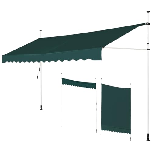 GOPLUS Klemmmarkise 300cm breit, Markise Balkon ohne Bohren, Markise mit Handkurbel, UV-beständig höhenverstellbar wasserabweisend, Sonnenschutz für Balkon Terrasse & Garten (Grün, 300cm) von GOPLUS