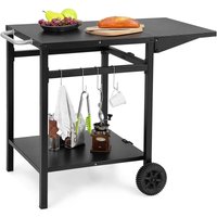 GOPLUS Küchenwagen mit 2 Rollen, Servierwagen aus Metall, mit klappbarer Tischplatte & Haken & Griffe, 2 Ebenen Allzweckwagen für Küche Garten, von GOPLUS
