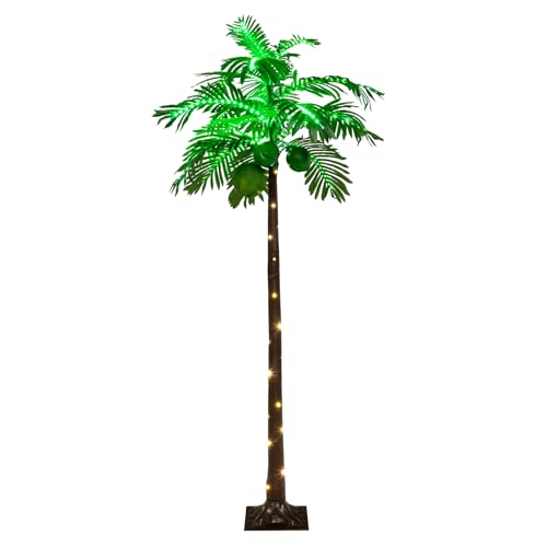 GOPLUS Künstliche beleuchtete Palme, 180cm Kunstpflanze mit LED-Beleuchtung & Kokosnüssen, Tropische künstliche Palme für Party, Zuhause, Dekoration von GOPLUS