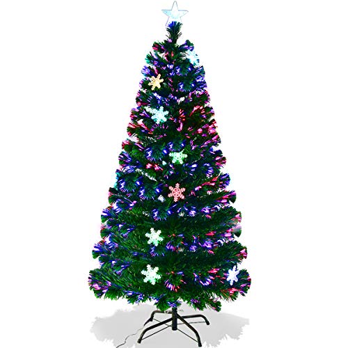 GOPLUS Künstlicher Weihnachtsbaum Glasfaser, LED Tannenbaum mit Schneeflocken & Metallständer, Christbaum Grün für Festivals Feiertage (210 cm) von GOPLUS