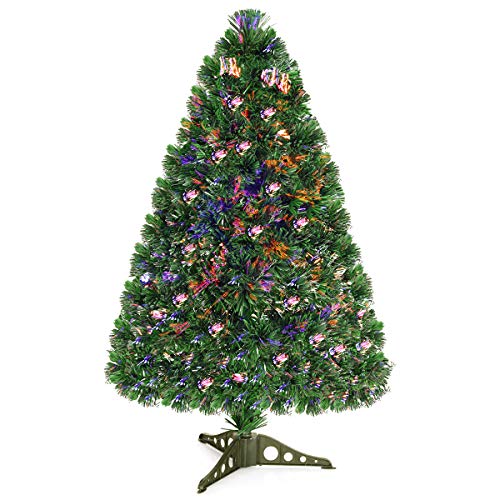GOPLUS Künstlicher Weihnachtsbaum mit Glasfaser-Farbwechsel, 90/120/180/150cm Tannenbaum mit Beleuchtung, PVC-Nadeln, für Zuhause, Büro (Grün-90 cm) von GOPLUS