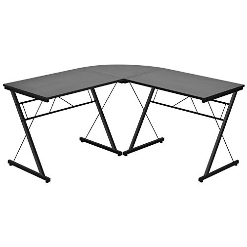 GOPLUS L-förmiger Computertisch, Eckschreibtisch aus Metallgestell und Holz, Platzsparender Schreibtisch, einfach Montage, breite Tischplatte, für Büro oder Zuhause, 150x150x76cm (Schwarz) von GOPLUS