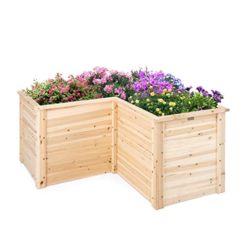 GOPLUS L-förmiges Hochbeet, erhöhter Gartenbeet Pflanzenkasten mit offenem Boden, DIY-Malerei, Kräuterbeet Pflanzenbeet für Balkon & Garten (Natur) von GOPLUS