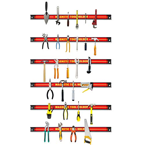 GOPLUS Magnetleiste, Magnet Werkzeughalter Rot, Werkzeug Halterung, Werkzeugleiste, Magnetischer Werkzeughalter ca.46cm, 13kg Tragkraft (6 Stücke) von GOPLUS
