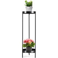 Moderner Blumenstaender, 2-Lagiger Pflanzenstaender aus Stahlrohren & Metallablagen, Runder Blumentopf (80x25cm, Schwarz) - Goplus von GOPLUS