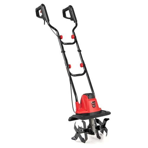 GOPLUS Motorhacke elektrisch, klappbarer Bodenhacke, 750W, 380 U/min, Elektro Gartenfräse, Gartenkultivator mit 32 cm Arbeitsbreite & 22 cm Arbeitstiefe, Bodenfräse für Rasen (32,5 x 24 x 138 cm,Rot) von GOPLUS