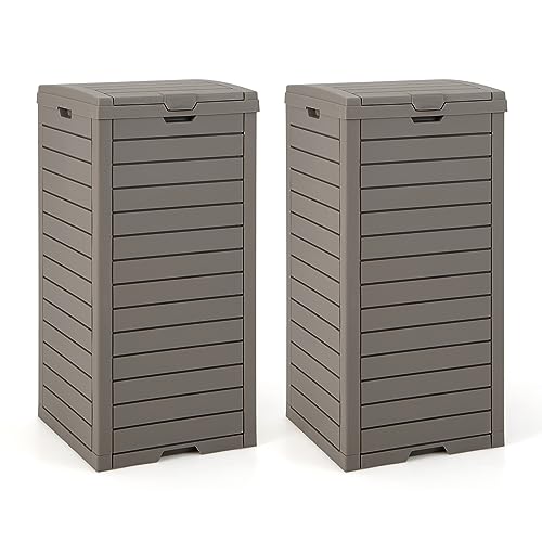 GOPLUS Mülltonnenbox 118 L, Mülleimer mit Klappdeckel & ausziehbarer Abtropfschale, tragbarer Mülltonnecontainer für Terrasse & Hinterhof, 40 x 40 x 86 cm (2 Pack,Braun) von GOPLUS