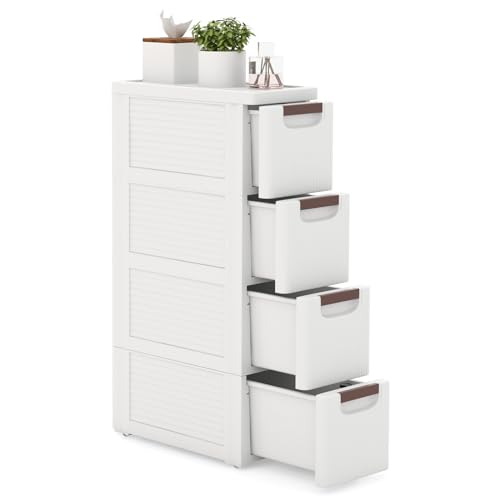 GOPLUS Nischenschrank schmal, Badschrank klein mit Schubladen & Rollen, Toilettenschrank für Toilettenpapier, Nischenwagen Nischenregal Apothekerschrank Badezimmerschrank (mit 4 Schubladen) von GOPLUS